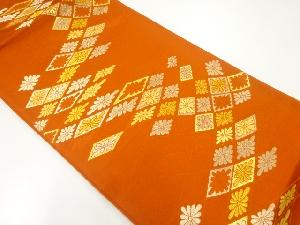 斜め格子に花模様織出し袋帯